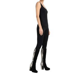 POUR LA VICTOIRE Tall Snakeskin Black Suede Heeled Boot Size 7.5